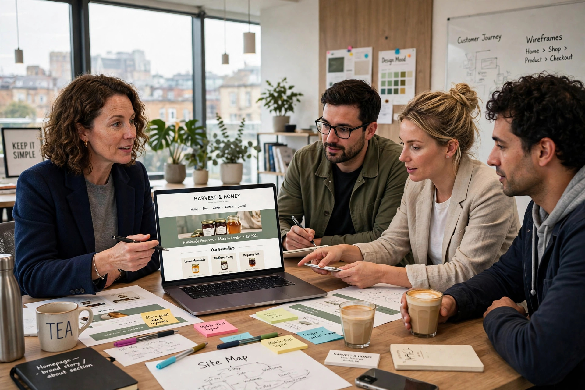 UK small business owner learning how to choose a web design agency in a meeting
